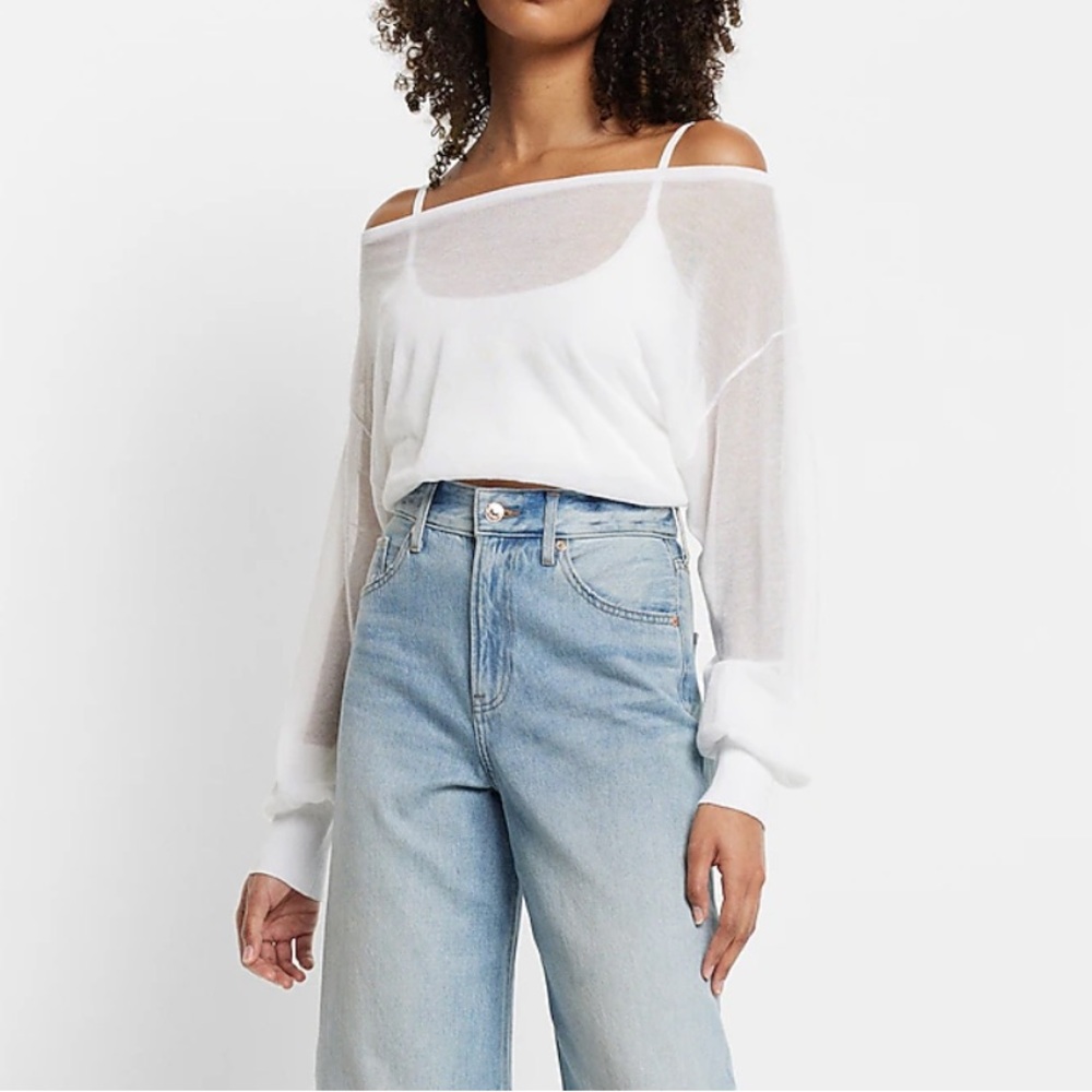 Express - Sheer Off the Shoulder Dolman Sleeve Cropped Sweater - NWT